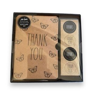 THANK YOU CARDS w butterfly stickers envelopes new in box rae dunn brown paper